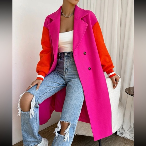 Classic Colorblock Double Breasted Lightweight Coat - Picture 1 of 7